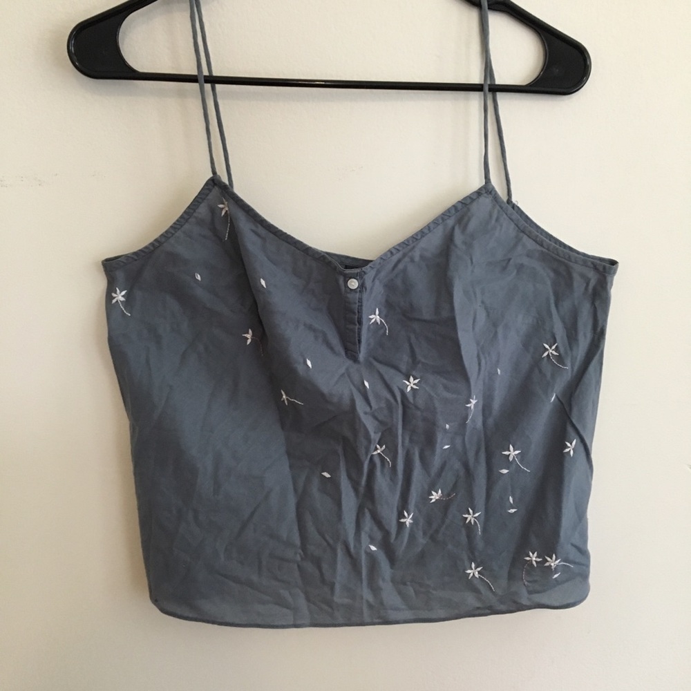 Floral Blue Strappy Crop Tank Top